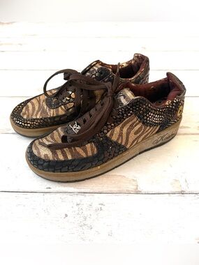 Kashi 9.5 Women’s Brown Gold Animal Print Sneakers Lace Up Shoes